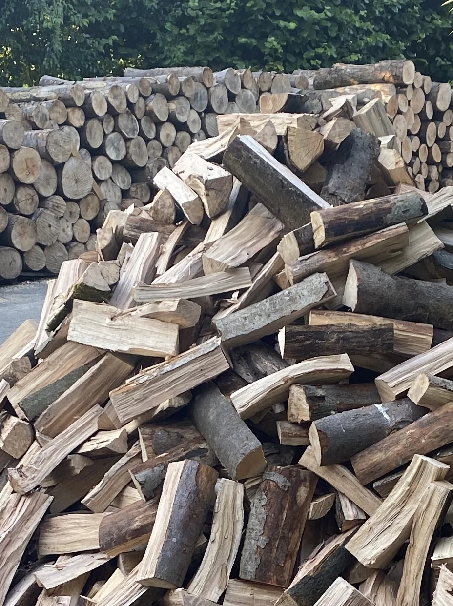 Kamingerechtes Scheitholz auf einem Holzplatz